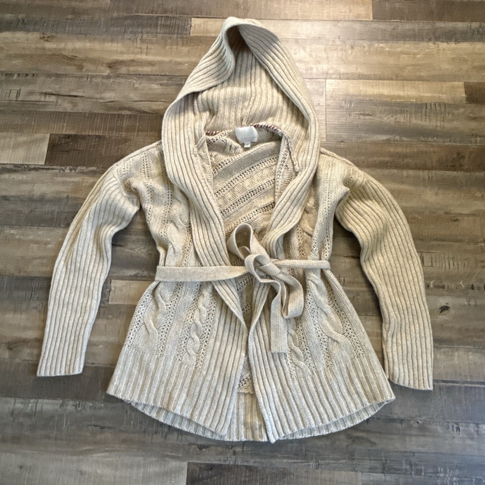 Banana Republic Heritage Cable Knit Hooded Cardigan Sz XL Lambs Wool Cashmere